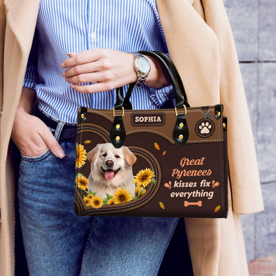 Great Pyrenees Dog Kisses Fix Everything Leather Handbag V020