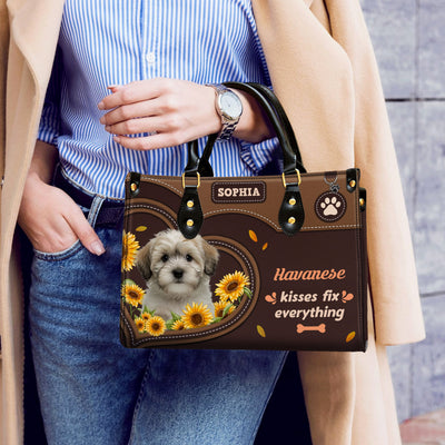 Havanese Dog Kisses Fix Everything Leather Handbag V020