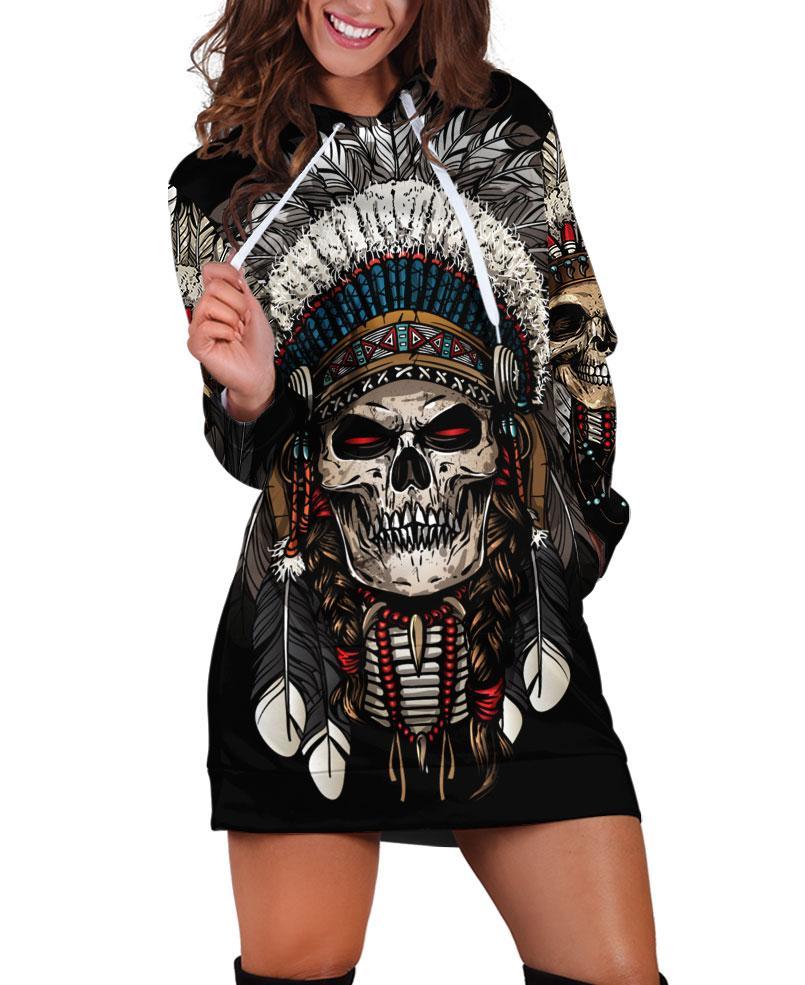 Native Skull Chief Hoodie Dress - Native American Pride Shop