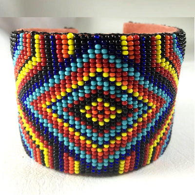 Handmade Beaded Multicolor Medicine Man's Eye Leather Bracelet WCS