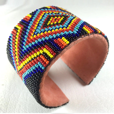 Handmade Beaded Multicolor Medicine Man's Eye Leather Bracelet WCS