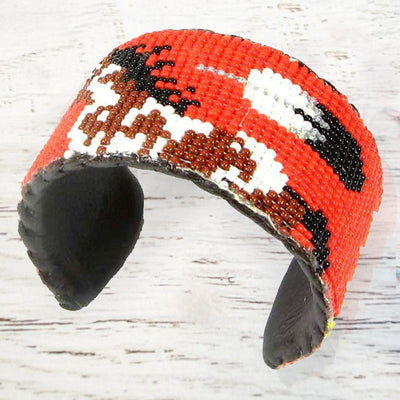 SALE 30% OFF - Handmade Beaded Red Horse Leather Bracelet WCS