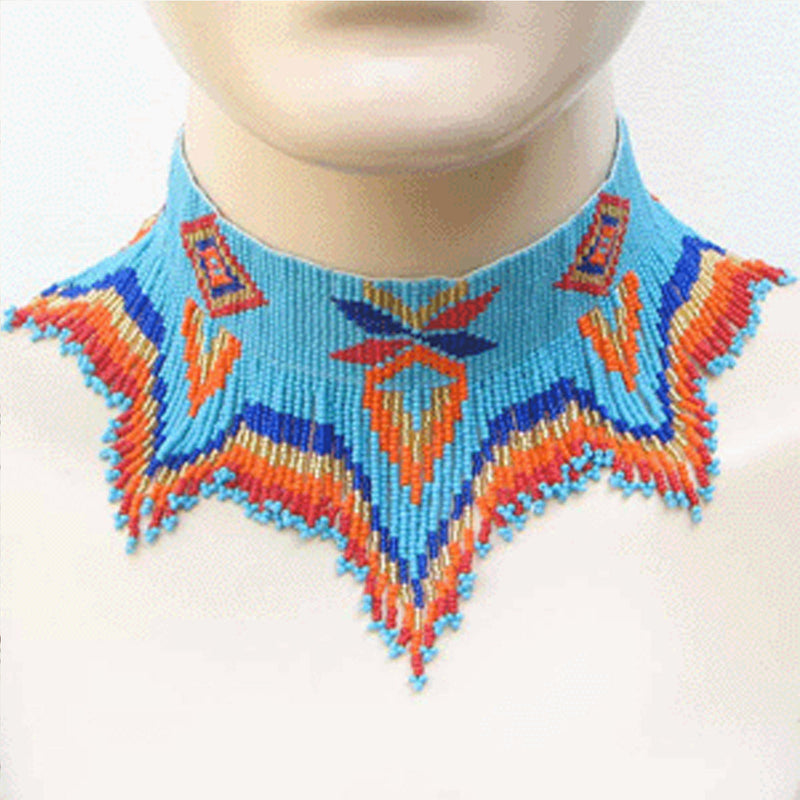 Handmade Beaded Turquoise Blue Seed Bead Choker Necklace WCS