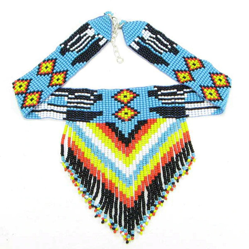 Handmade beaded Blue Black Medicine Man's Eye Bib Necklace WCS