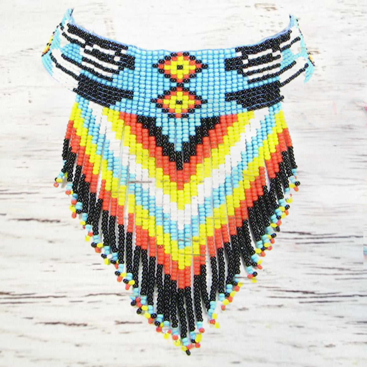 Handmade beaded Blue Black Medicine Man's Eye Bib Necklace WCS