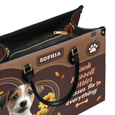 Jack Russell Terrier Dog Kisses Fix Everything Leather Handbag V020