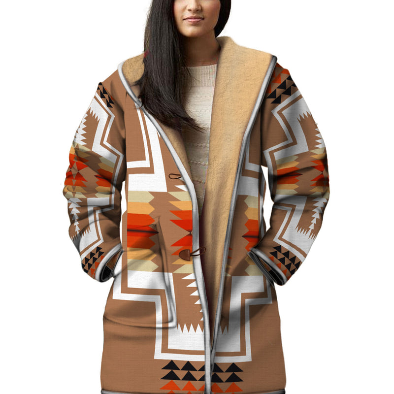 Native American Culture Pattern Horn Button Long Fleece Windbreaker WCS