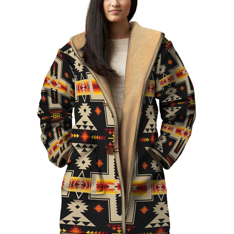 Native American Pattern Horn Button Long Fleece Windbreaker Best Selling WCS
