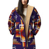 Violet & Orange Pattern Horn Button Long Fleece Windbreaker WCS