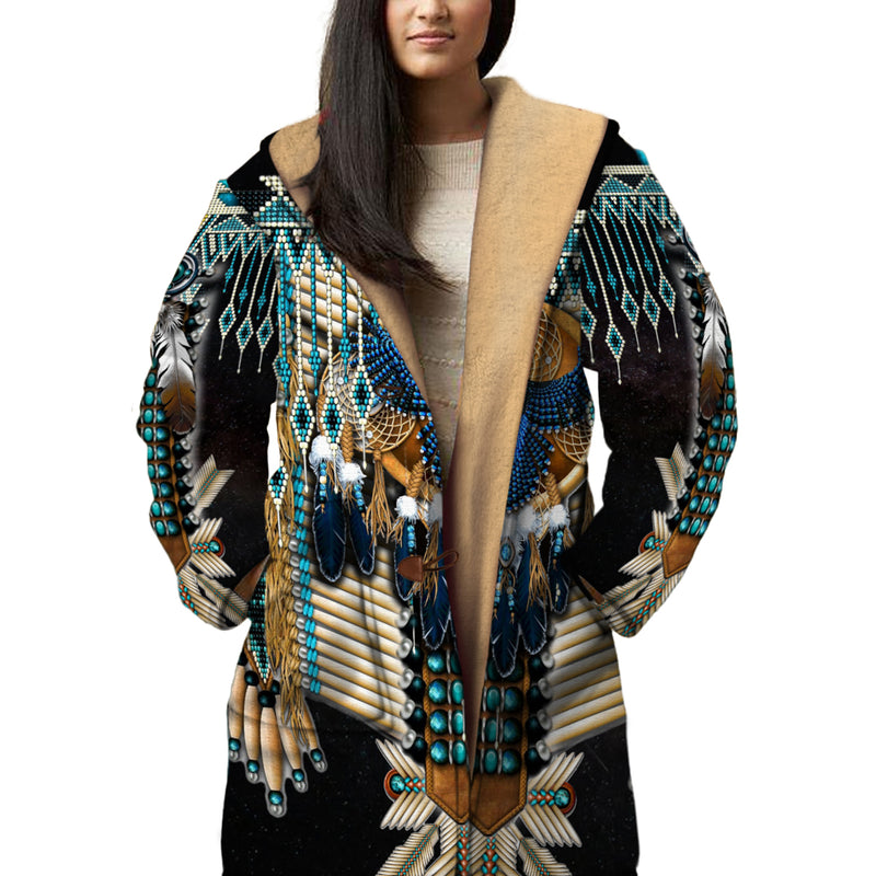 Peacock Pattern Horn Button Long Fleece Windbreaker WCS