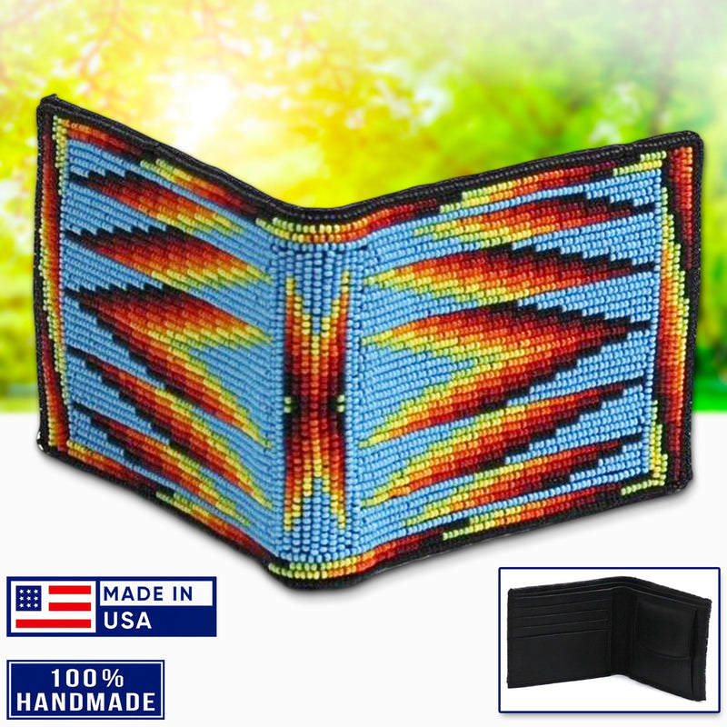 SALE 50% OFF - Handmade Beaded Blue Native American style genuine leather Men’s bifold Wallet/purse IBL