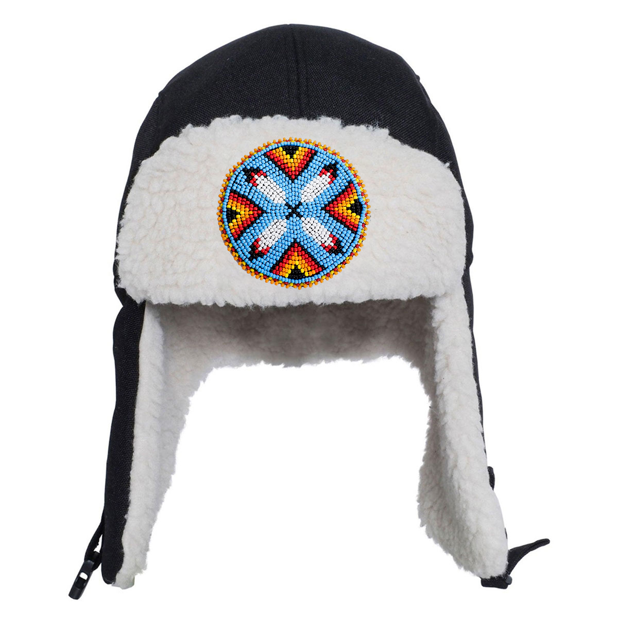 SALE 50% OFF - Four Feather Beaded Winter Trapper Hats for Men Women Native American Style