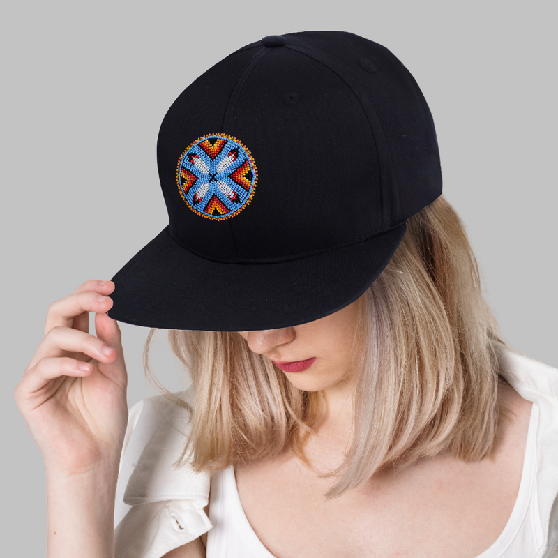 SALE 50% OFF - Feather Handmade Beaded Snapback With Patch Cotton Cap Unisex Native American Style