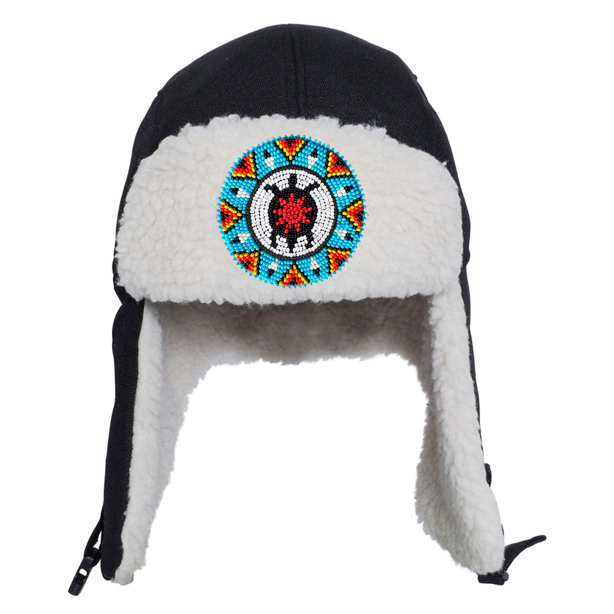 SALE 50% OFF - Blue Turtle Beaded Winter Trapper Hats for Men Women Native American Style