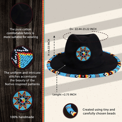 Medicine Wheel Star Fedora Hatband for Men Women Beaded Brim with Native American Style