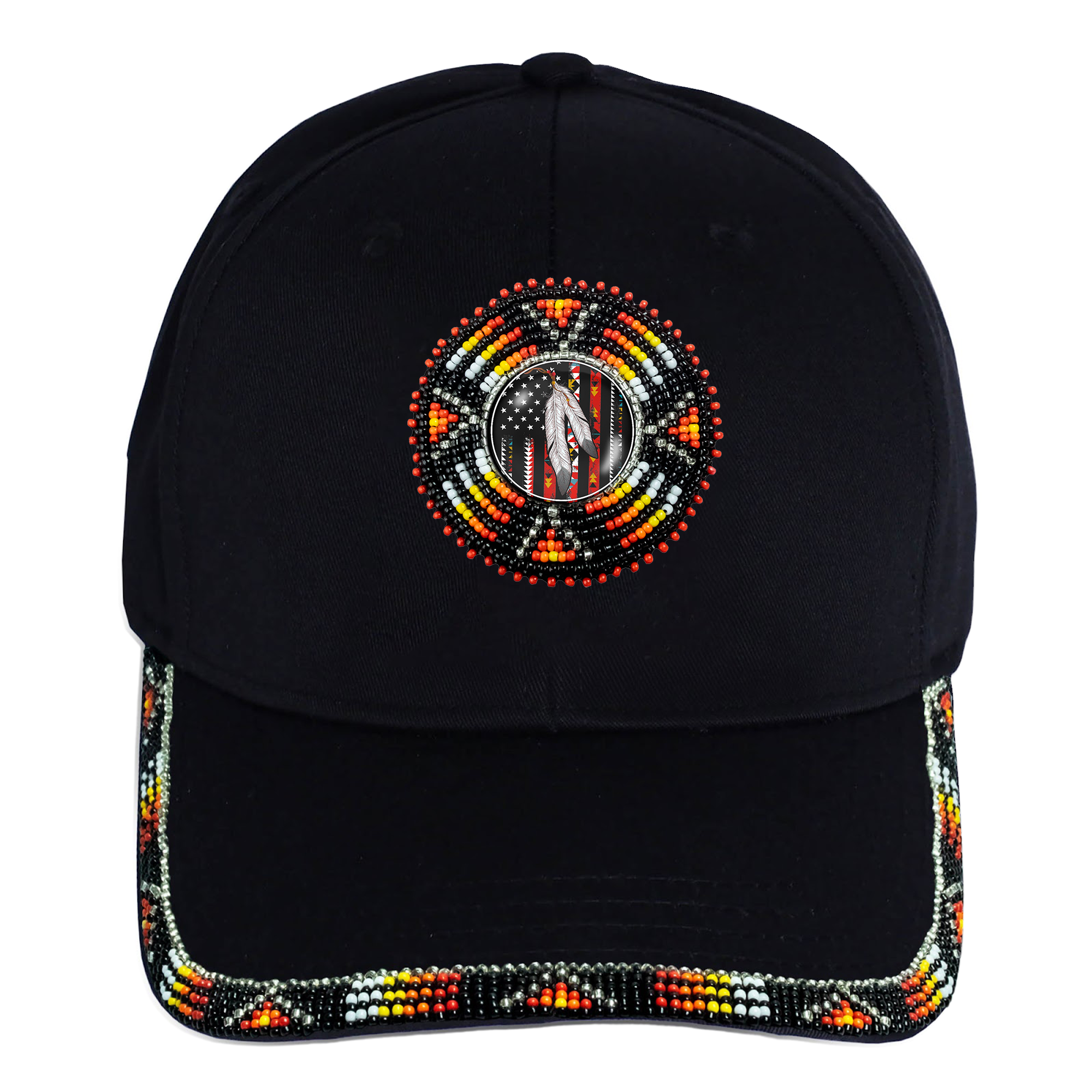 SALE 50% OFF - Flag Feather Baseball Cap With Patch And Brim Cotton Unisex Native American Style