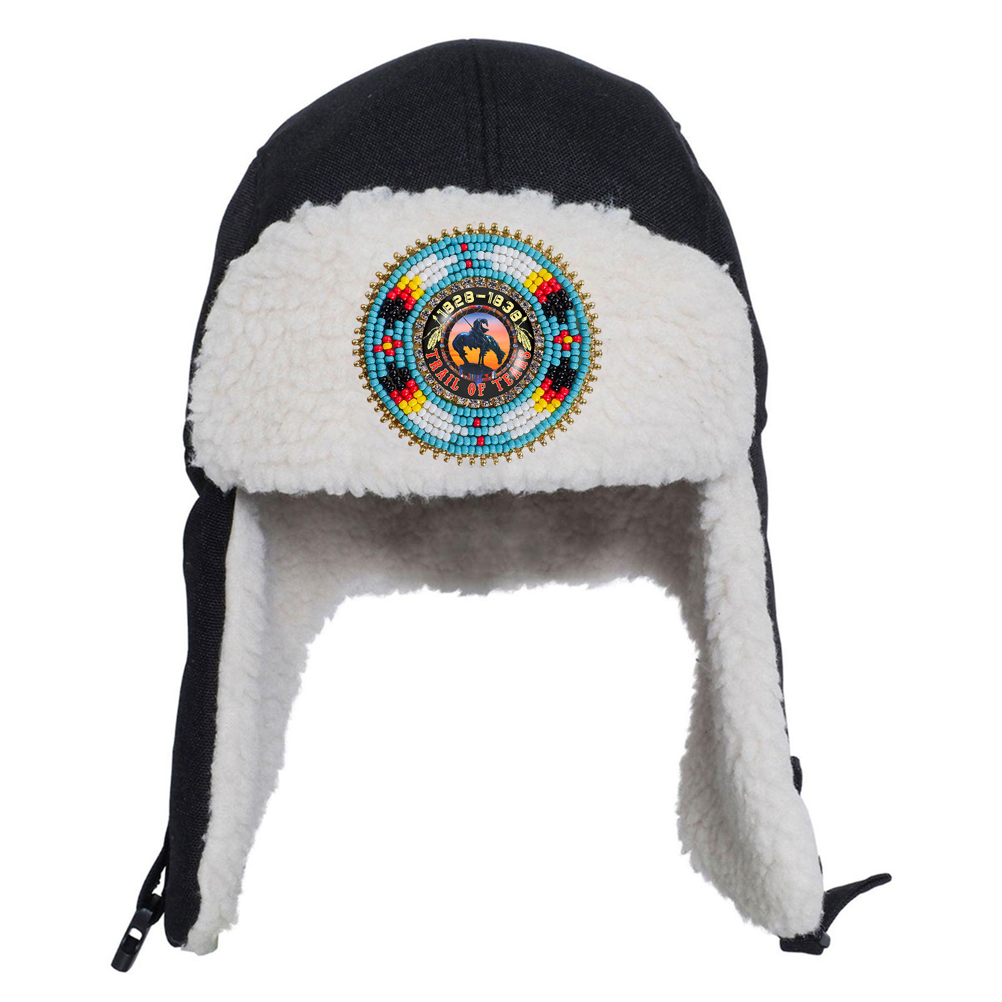 SALE 50% OFF - Trail of Tears Beaded Winter Trapper Hats For Men Women Native American Style