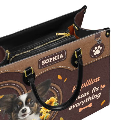 Papillon Dog Kisses Fix Everything Leather Handbag V020