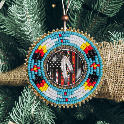 Native Flag Feathers Handmade Glass Beaded Patch Necklace Pendant