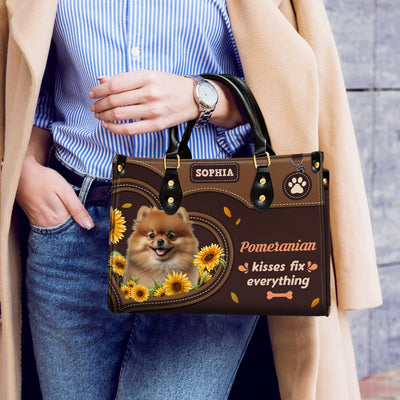 Pomeranian Dog Kisses Fix Everything Leather Handbag V020