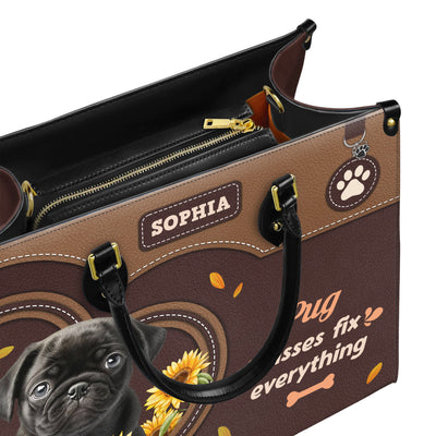 Pug Dog Kisses Fix Everything Leather Handbag V020