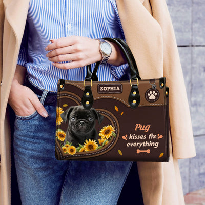 Pug Dog Kisses Fix Everything Leather Handbag V020