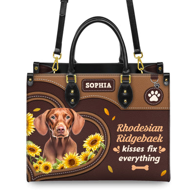 Rhodesian Ridgeback Dog Kisses Fix Everything Leather Handbag V020