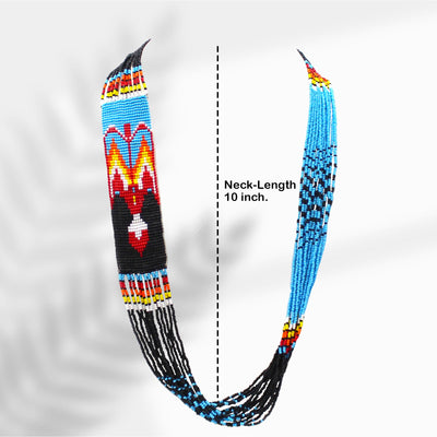 Handmade Necklace Earrings Set Layered Seed Beaded (Blue Eagle) WCS