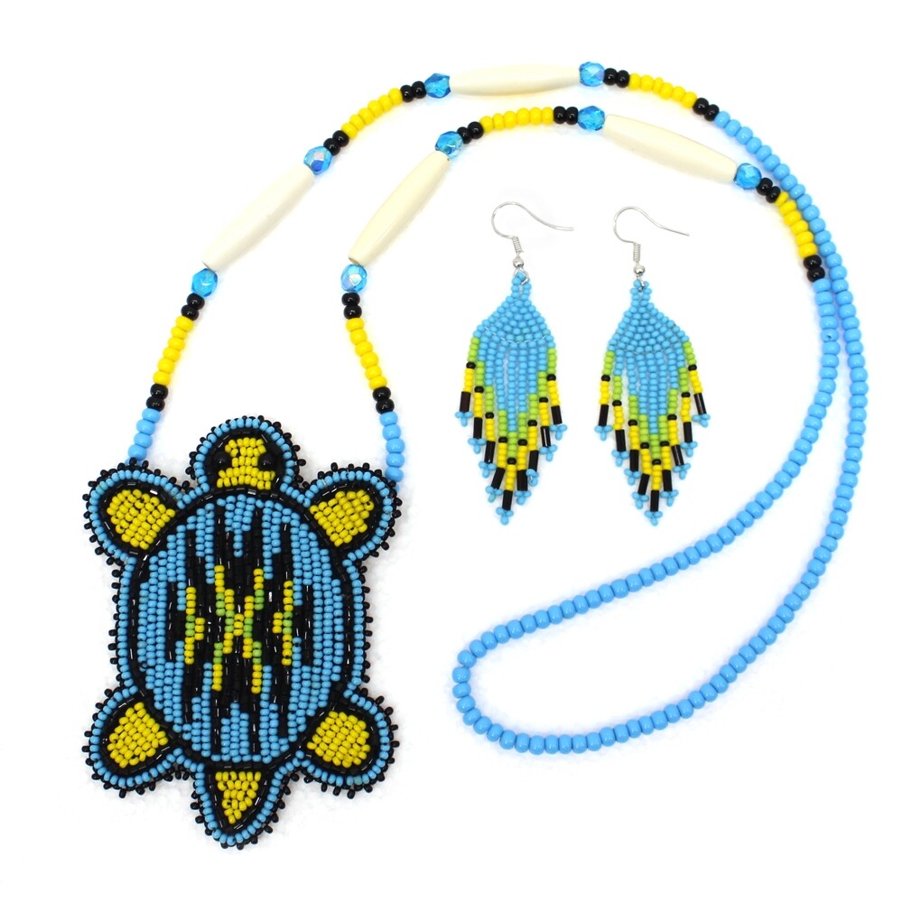 New Handmade Black Blue Turtle Long Necklace Earring Set WCS