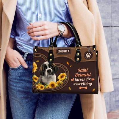 Saint Bernard Dog Kisses Fix Everything Leather Handbag V020