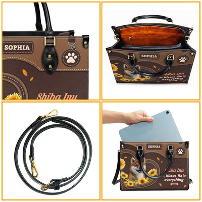 Shiba Inu Dog Kisses Fix Everything Leather Handbag V020
