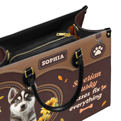 Siberian Husky Dog Kisses Fix Everything Leather Handbag V020