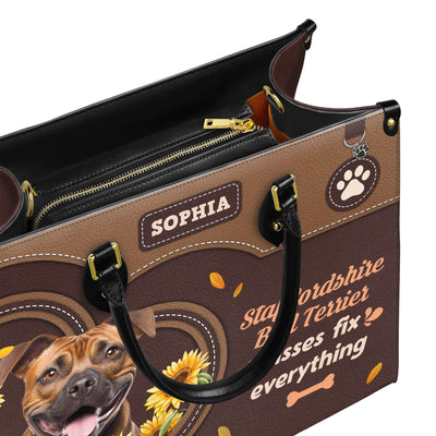 Staffordshire Bull Terrier Dog Kisses Fix Everything Leather Handbag V020