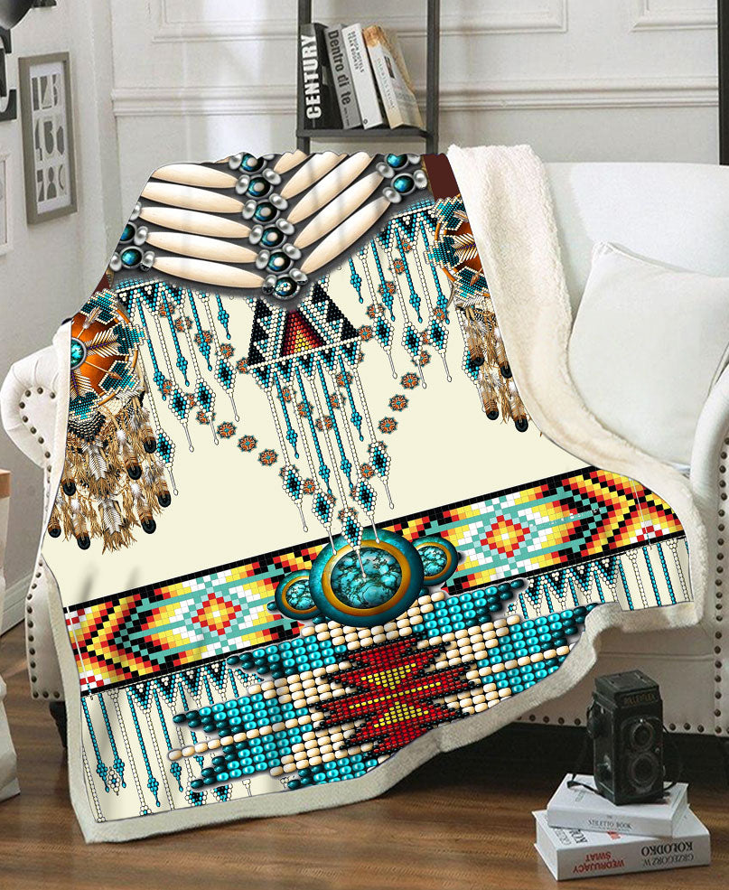 Turiquoise Native Indian Pattern Feather Fleece Blanket WCS
