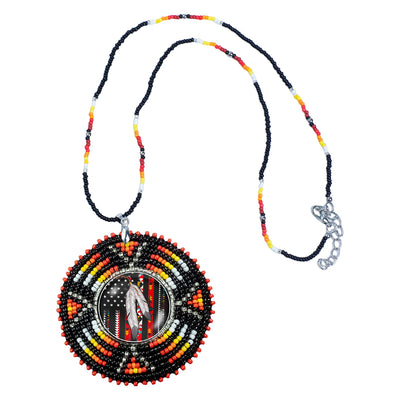 Native Flag Sunburst Handmade Glass Beaded Patch Necklace Pendant