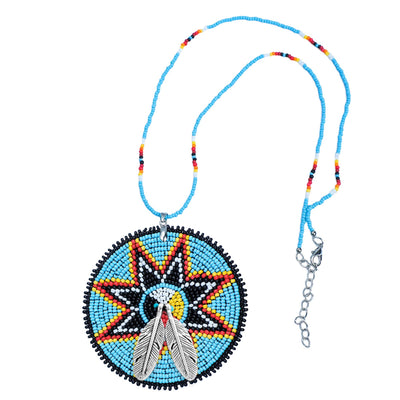 Medicine Wheel Star Handmade Beaded Patch Necklace
