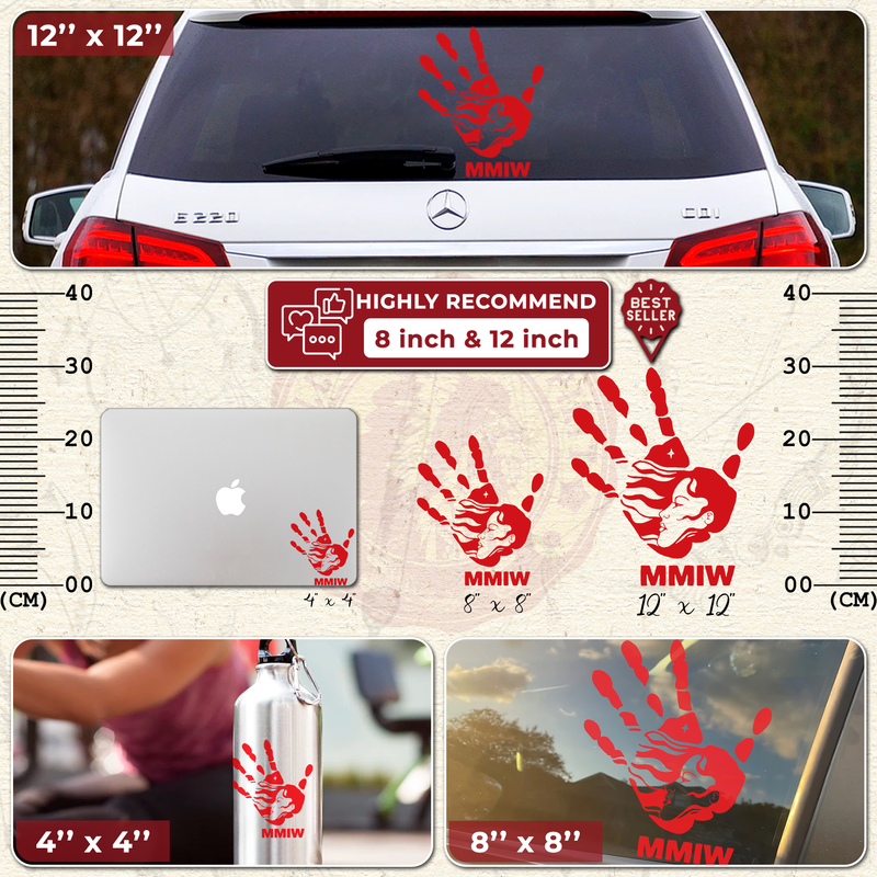 MMIW - I Wear Red, No More Stolen Sisters Red Hand Car Decal 007