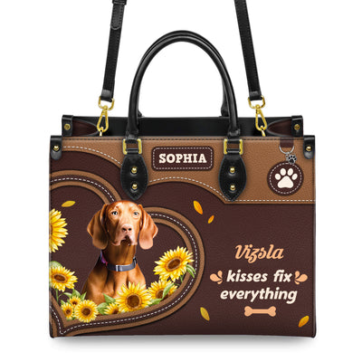Vizsla Dog Kisses Fix Everything Leather Handbag V020