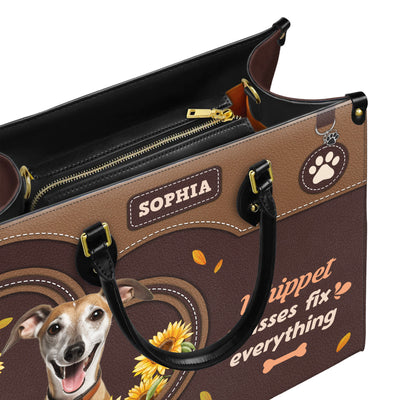 Whippet Dog Kisses Fix Everything Leather Handbag V020
