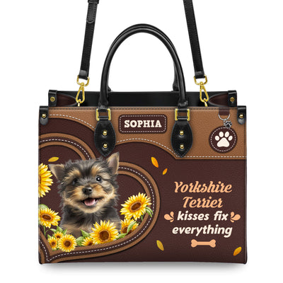 Yorkshire Terrier Dog Kisses Fix Everything Leather Handbag V020