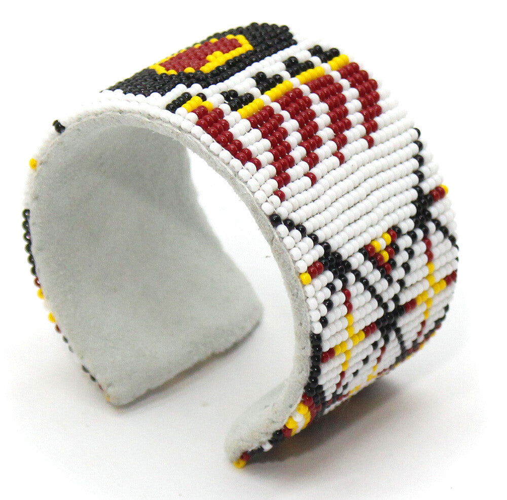 White Yellow Bear Paw Handmade Beaded Cuff Bracelet WCS