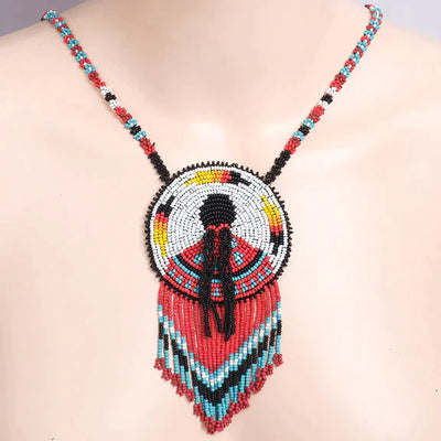 Indigenous Women Handmade Beaded Wire Necklace Pendant Unisex With