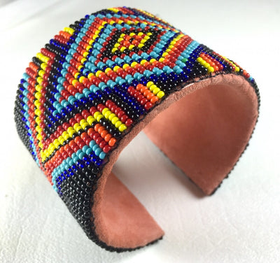 Multicolor Medicine Man'S Eye Beadwork Men'S Beaded Cuff Bracelet Leather WCS