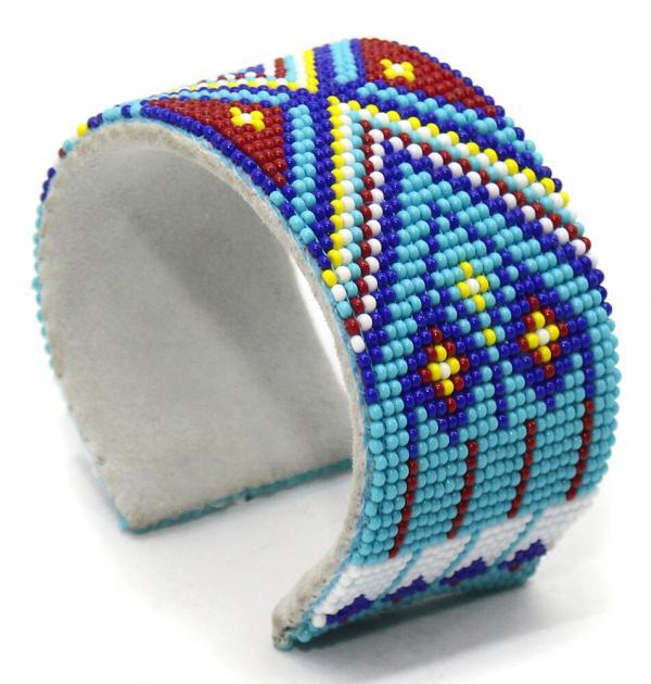 Handmade beaded Geometric Turquoise Blue Hard Cuff bracelet WCS