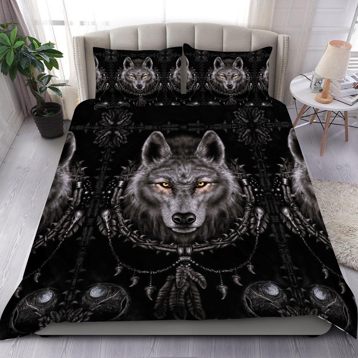 Black Native Wolf Bedding Set WCS