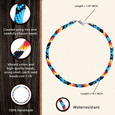 Unisex Dark Blue Pattern Beaded Handmade Necklace Native American Style