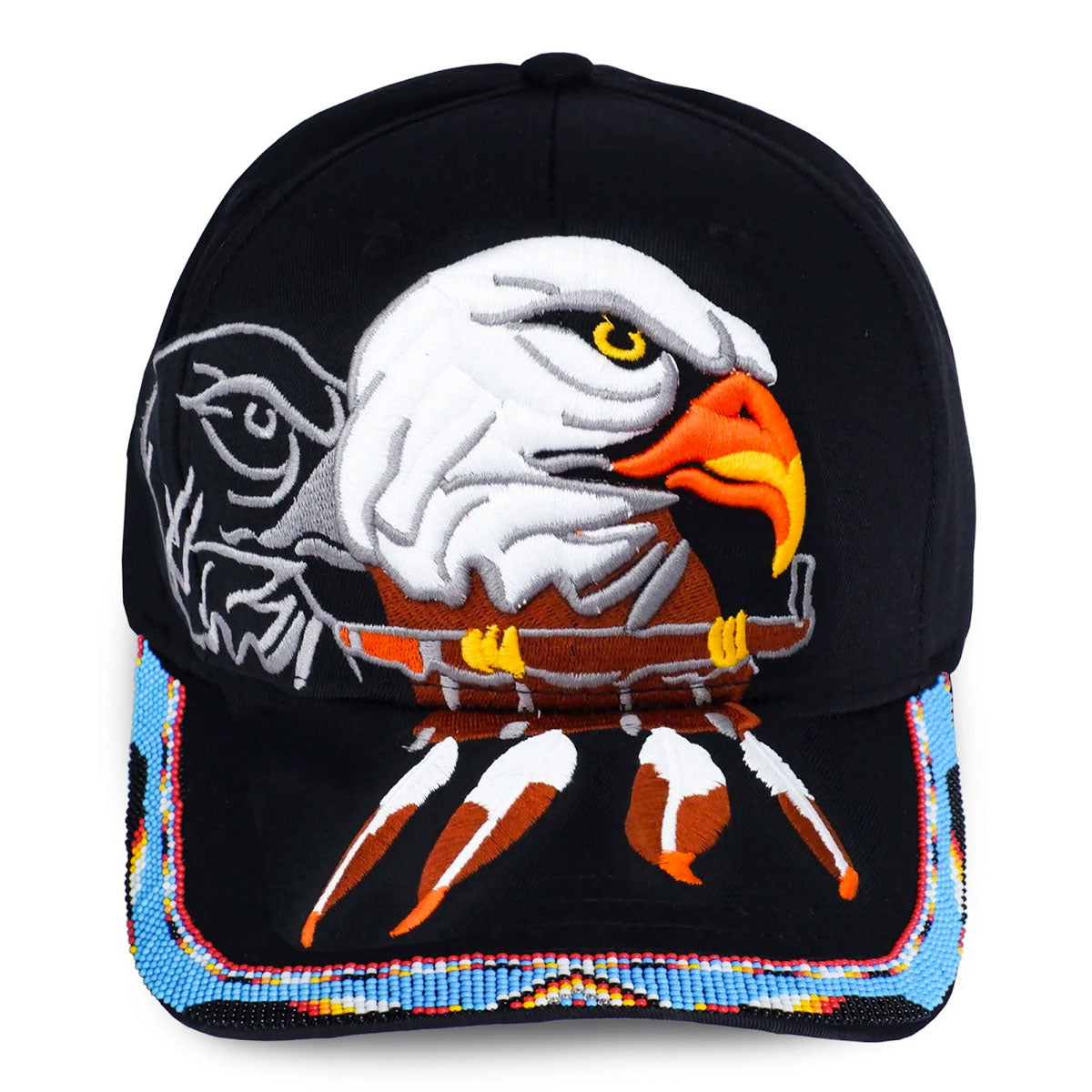 SALE 50% OFF  - Eagle With Pipe Embroidered  Beaded Baseball Cap With Brim Unisex Native American Style