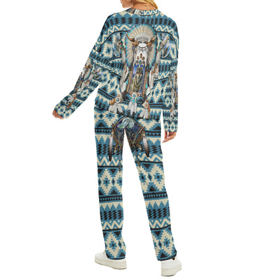 Native American Wolf Dreamcatcher Blue Pattern Women's Pajama Suit WCS