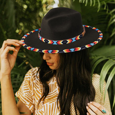 Black Dusk Pattern Fedora Hatband for Men Women Beaded Brim with Native American Style