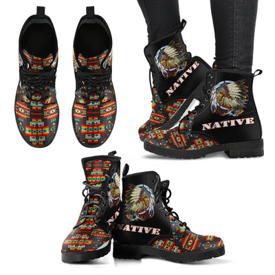 Black Pattern Native Leather Boots WCS